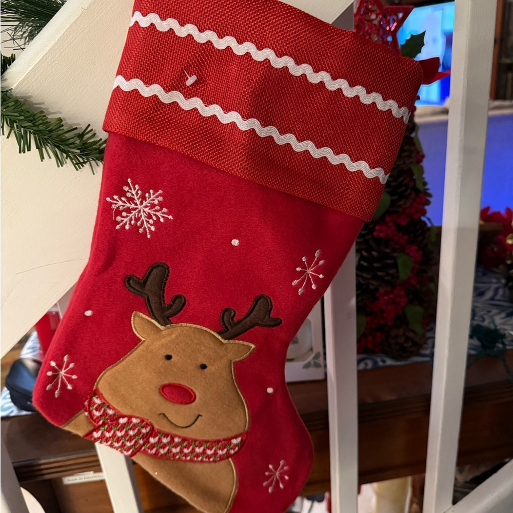 Festive Red Reindeer Christmas Stocking